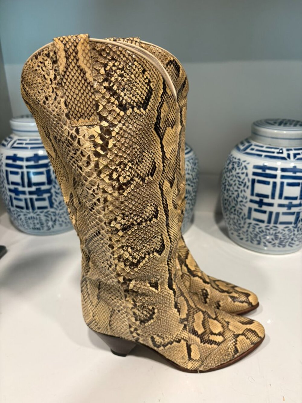 Vintage Italian Genuine Snakeskin Western Cowboy Boots Size 7 Made in Italy - Picture 5 of 11
